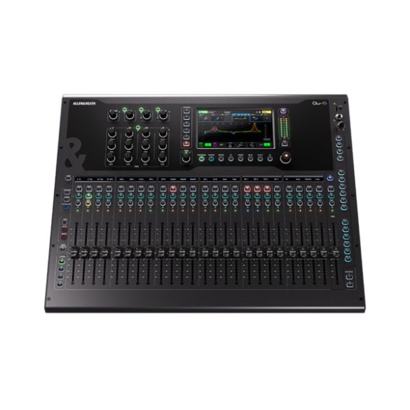 Allen&Heath QU-6D digitális keverőpult 16x16 DANTE porttal, 24+1 Fader, 24mikrofon bemenettel lokálisan, 38 processzálható csatorna, 12 sztereó Mix + 4 mátrix + LR kimenet, 6 sztereó FX Processzor, SLINK Port