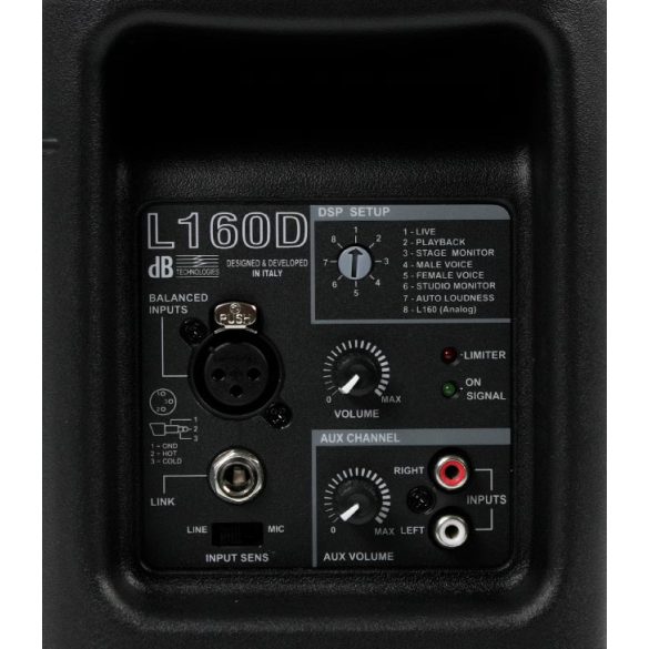 dB Technologies L 160 D két utas, kisméretű aktív, műanyag hangdoboz, beépített erősítővel, 160W, 2x6,5" + tweeter hangszóróval