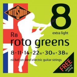   Rotosound R8 nikkel elektromos gitár húrkészlet, extra könnyű, 8 11 14 22 30 38