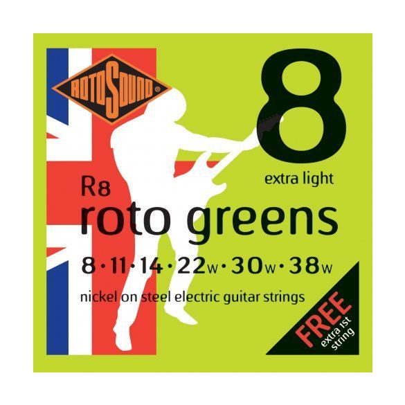 Rotosound R8 nikkel elektromos gitár húrkészlet, extra könnyű, 8 11 14 22 30 38