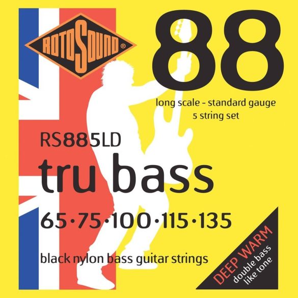 Rotosound RS885LD Basszusgitár húrkészlet, fekete nylon, köszörült, 5 húr, 65-135