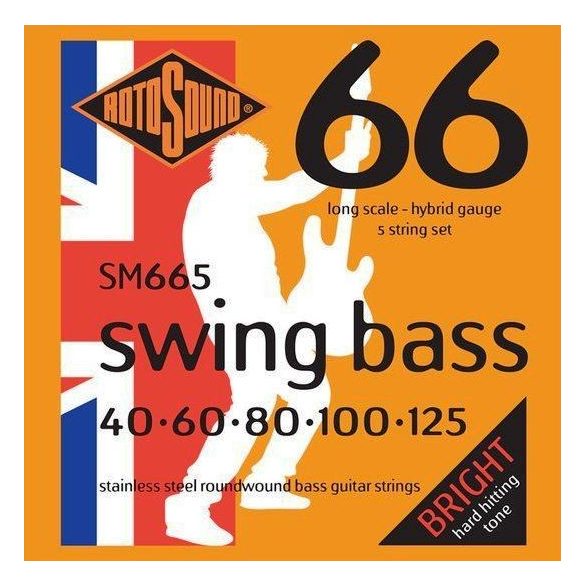 Rotosound SM665 basszusgitár húrkészlet, rozsdamentes acél, 5 húr, 40 60 80 100 125
