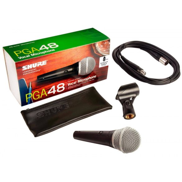 Shure PGA48XLR dinamikus vokál mikrofon kapcsolóval, XLR-XLR kábellel